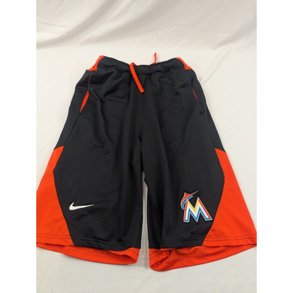 Miami Marlins Shorts Small Black Orange Dri Fit Swoosh MLB Baseball Nike VTG